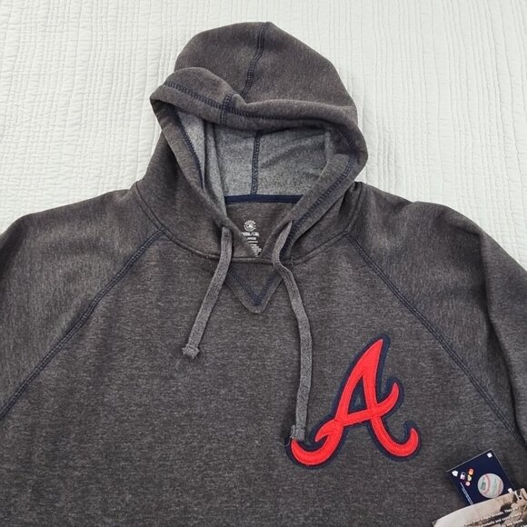NWT Stitches Atlanta Braves MLB Men's X-Large V-Neck Hooded Grey Sweatshirt NEW - Picture 8 of 15